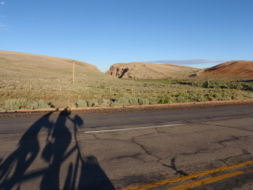 Long Shadows of early morning ride through a road construction zone.